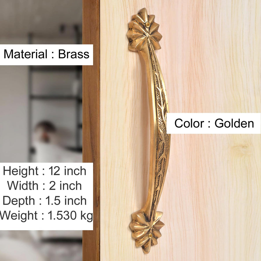 Brass Leaf Carved Design Main Door Handle Pair (Pack of 2) (Height : 12 inch) Craft Detail