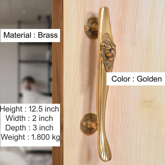Brass Lion Face Design Main Door Pull Handle Pair (Pack of 2) (Height : 12.5 inch)