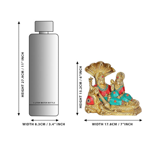 Brass Lord Vishnu and Lakshmi Maa On Shesha Naag Idol (Height : 6 inch)