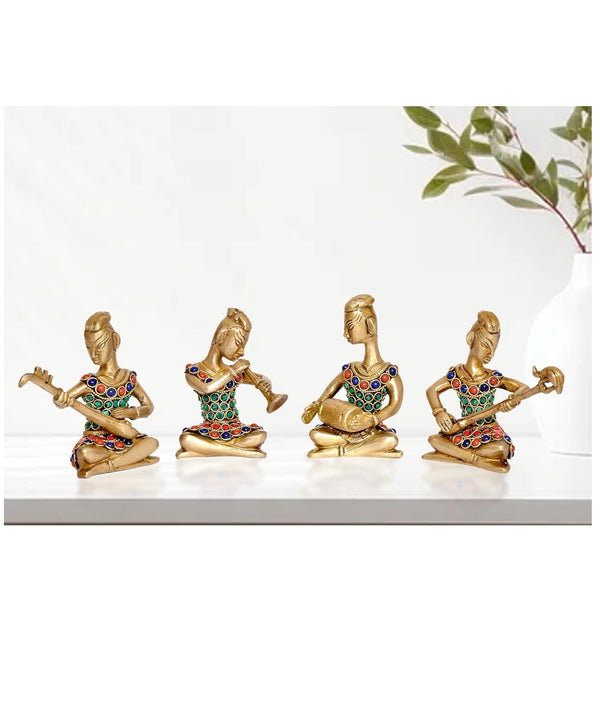 Brass Musicians Band Ladies in Brass Showpiece for Home and Office Decor (Set of 4) (Height : 4 inch) Mandir Setting
