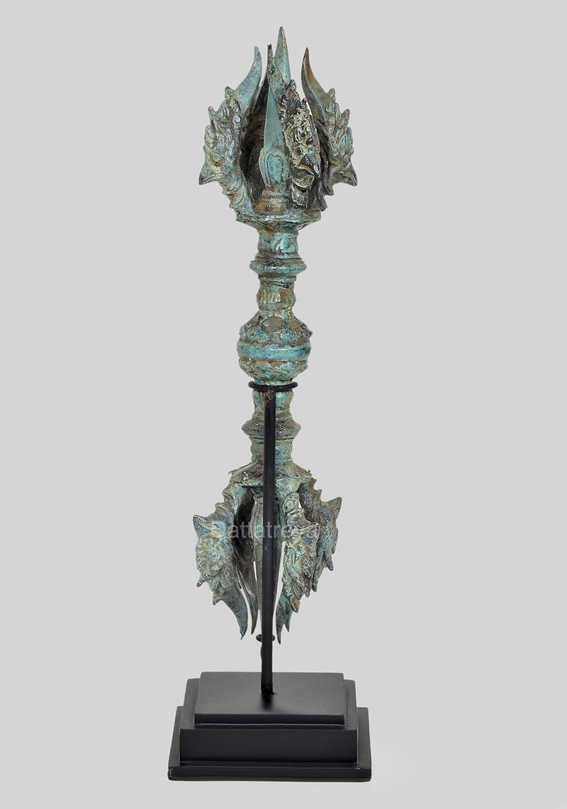 Vintage Indonesian Bronze Tibetan Buddhist Eight Pronged Small Dorje With wooden base (Height :16 inches)