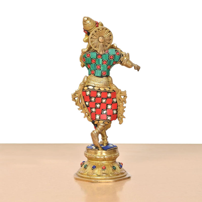 Brass Krishna with Flute Statue (Height 9.5 Inch)