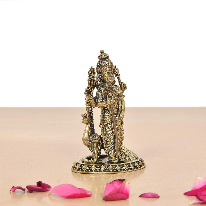 Bronze Standing Lord Kartikeya with Peacock Murugan Murti (Height 4 Inch)
