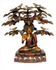 Brass Buddha sitting under Bodhi tree Statue (Height: 15 inches)