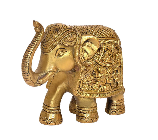 Brass Elephant Figurine - Decorative Statue for Home Decor, Feng Shui, and Good Luck (Height 4 Inch) Study Setting