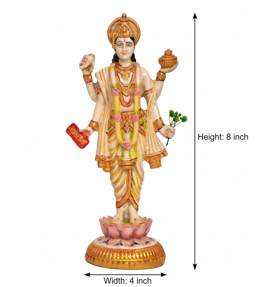 Resin Lord Dhanvantari Statue for Pooja Room | Dhanvantari Idol for Home Temple | Hindu God Statue for Spiritual & Home Décor (Height:8 Inches) Craft Detail