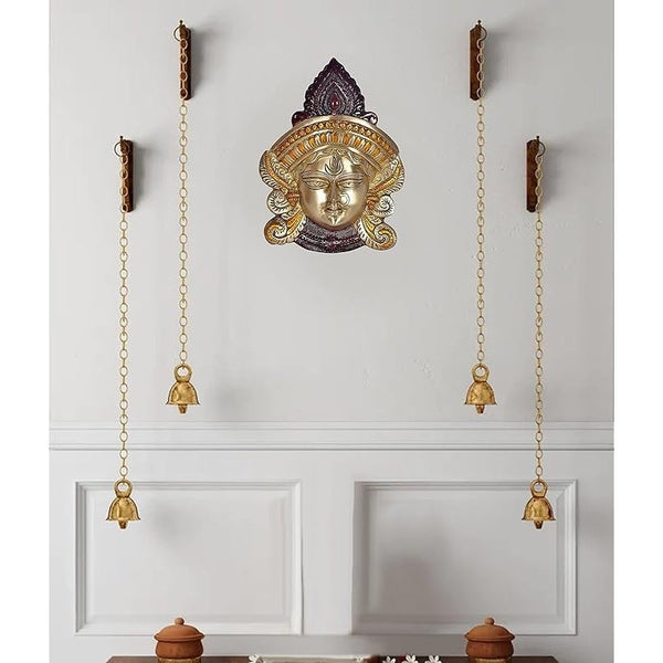 Brass Maa Durga Face Mask Idol Statue Murti for Office Home Decor Wall Showpiece Height 11 Inches Mandir Setting