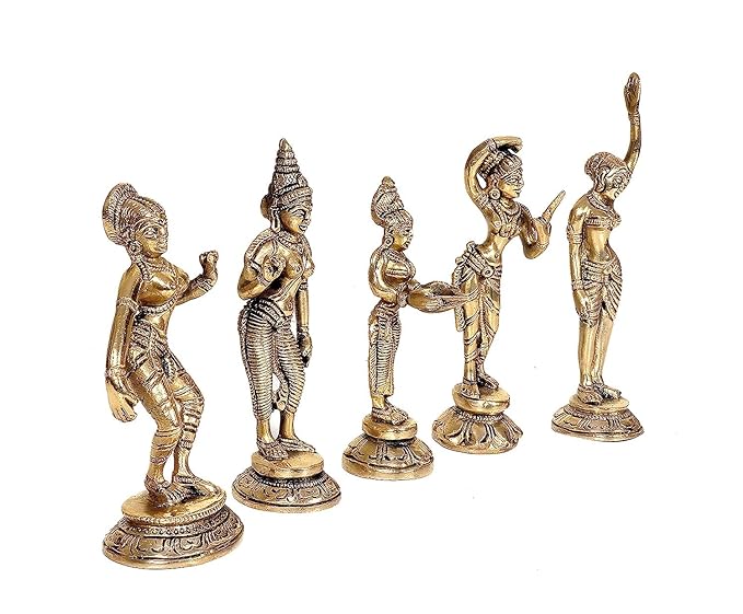 Brass Beautiful Dancing Lady Statue 5 Piece-Set (Height: 6.5')