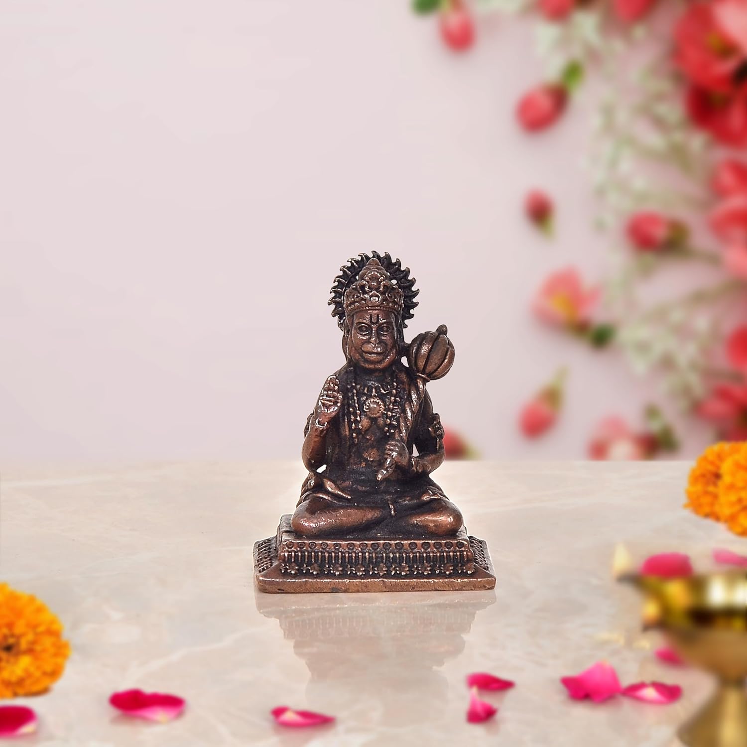 Copper Sitting Hanuman Idol (Height 2 Inch)