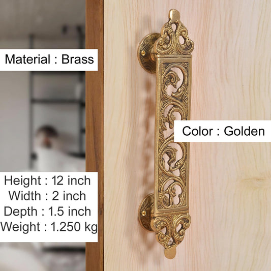 Brass Filigree Flower Main Door Pull Handle Pair (Pack of 2) (Height : 12 inch)