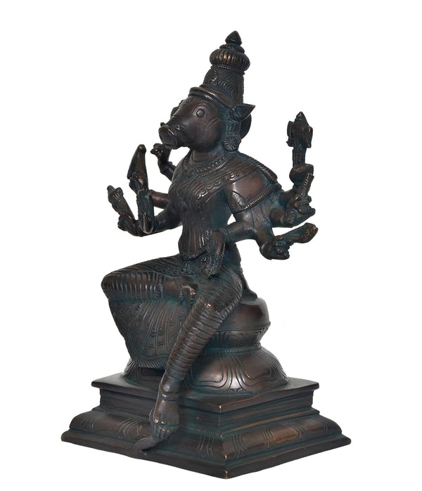 Brass Varahi Vishnu Avtaar Idol Figurine Sculpture Showpiece Home Temple Office Golden (Height 9.5 Inch) Study Setting