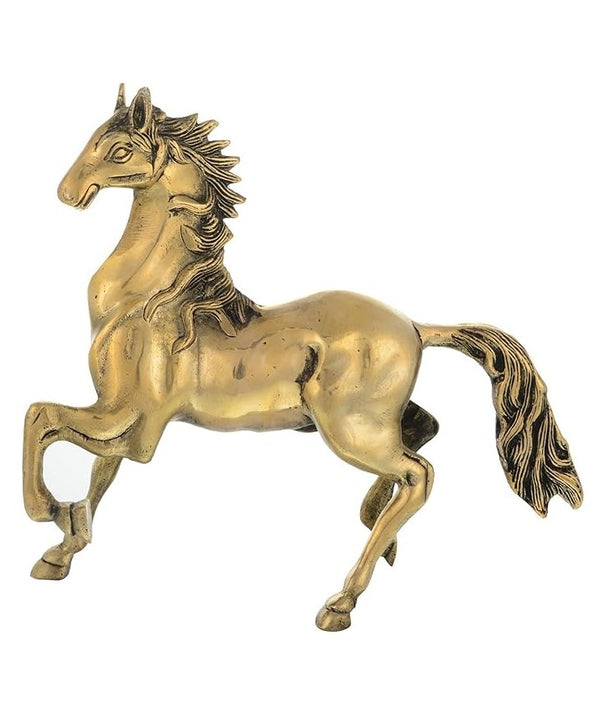 Brass Running Horse Showpiece (Height: 10.4 inches) Mandir Setting