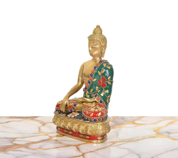 Brass Bhumisparsha Mudra Gautam Buddha Statue (Height: 8 Inch) Study Setting