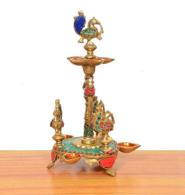 Brass Peacock Oil Lamp Diya Stand |(Height: 12 Inch) Study Setting