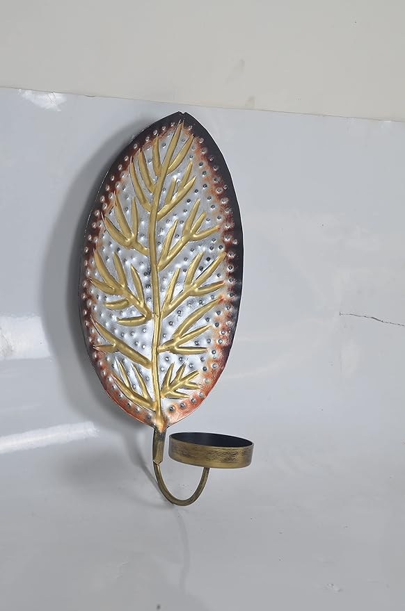 Iron Leaves Shaped Candle Holder Wall Hanging (Height: 12 Inches)