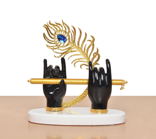Resin Black Krishna Ji Hands with Flute Decor (Height: 7 Inch)