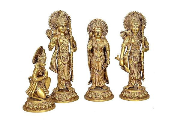 Brass Ram Darbar Statue Idol for Temple Mandir On Base | Height 16 Inches Entryway Setting