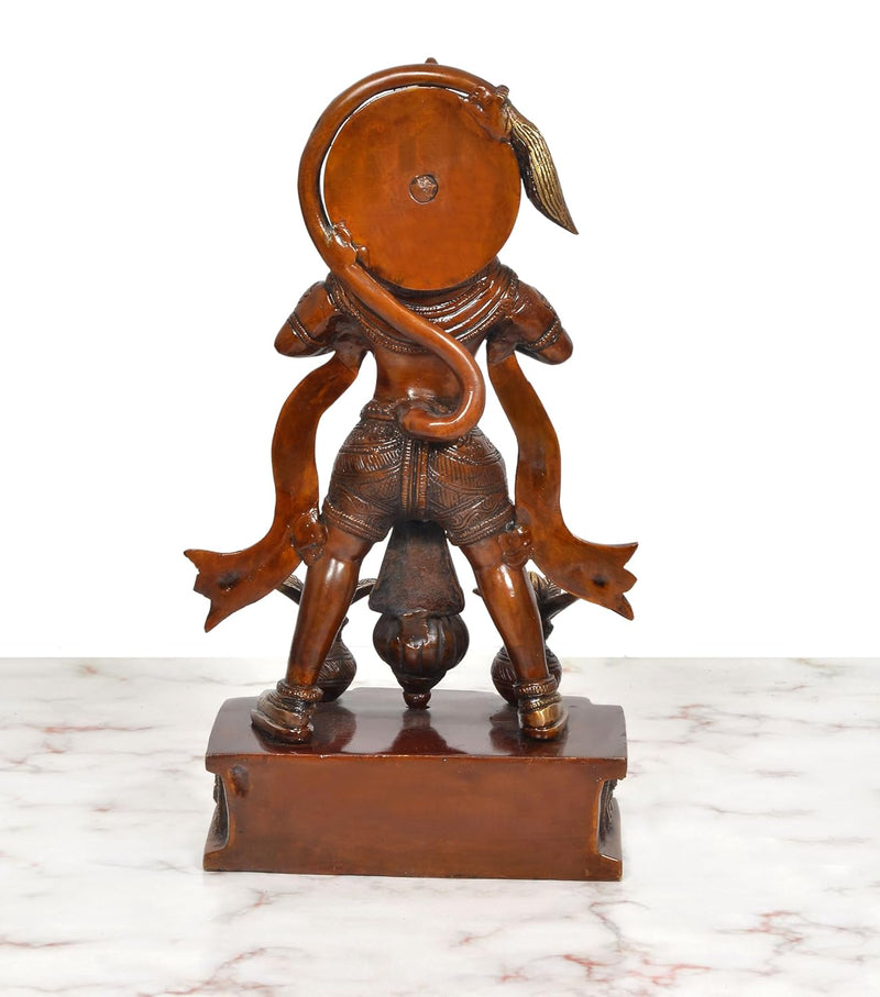 Brass Shri Hanuman Idol Showing Ram and Sita in His Heart in Standing Position (Height: 12.5 Inch)