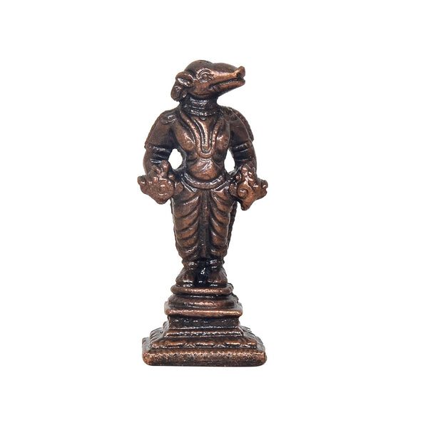 Copper Hayagreeva Avatar of Vishnu Statue (Height: 2.5 inch) Entryway Setting