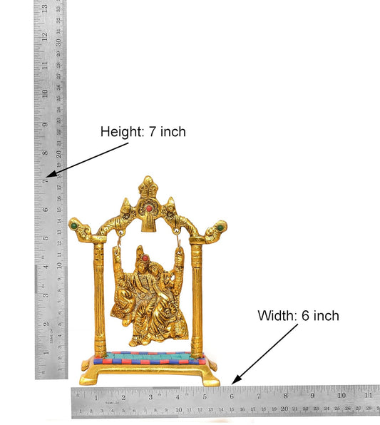 Metal Radha Krishna Idol on Swing Statue (Height : 7 Inch)