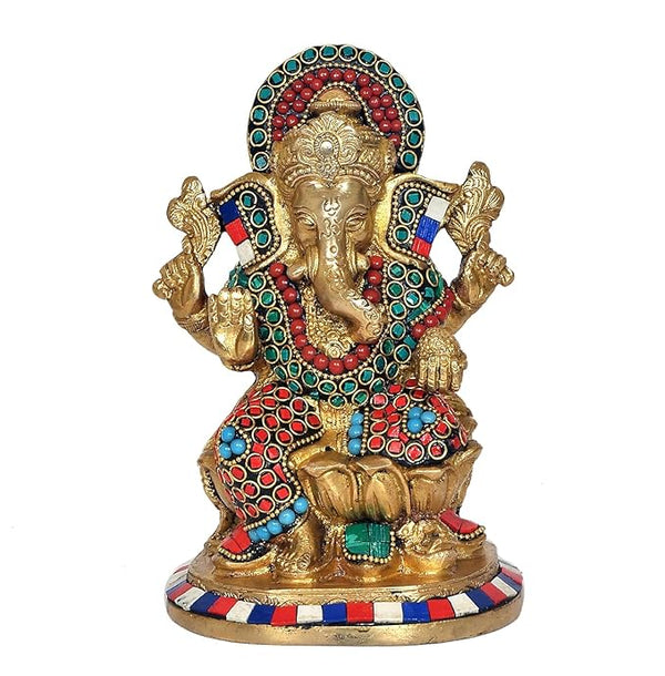 Brass Ganesha Ganesh Ganpati Idol Statue Murti for Home Office Shop, Height : 7 inch Mandir Setting