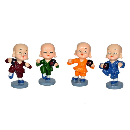 Resin Little Monk Figurines Kungfu Monks Statue for Table Decor Living Room Home Car Dashboard (Height: 3 Inch)