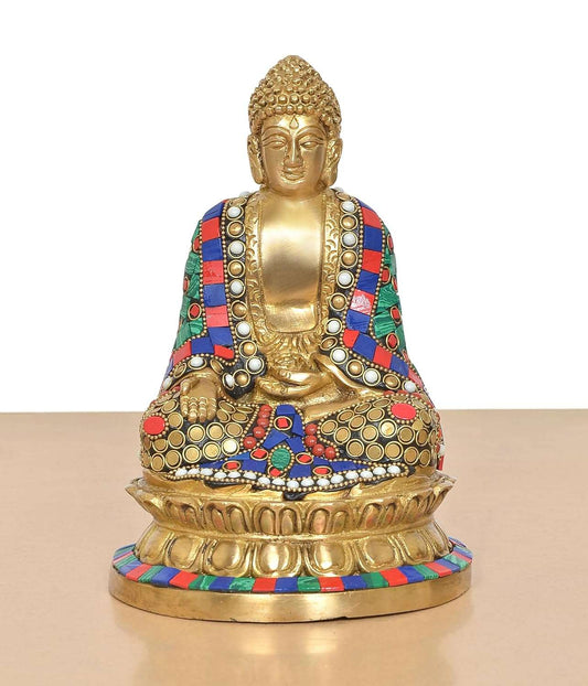 Brass Buddha in Dhyan Mudra (Height 8 Inch) (Multicolour)