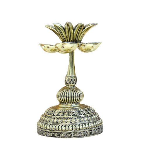 Superfine Brass Lotus Oil Lamp Diya for Home Decor Room Office Diwali Pooja Gift Decoration Showpiece (Height 6 Inch)