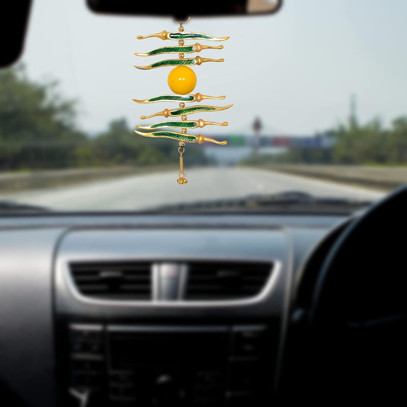 White Metal Nimbu Mirchi Nazar Battu Evil Eye Protector Hanging (Height 8 Inch)