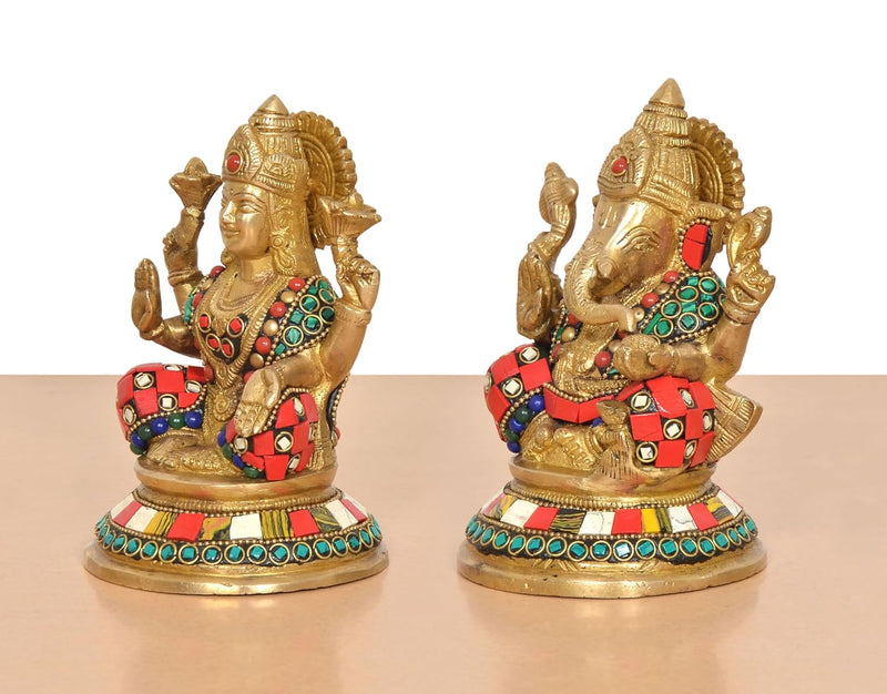 Brass Lakshmi Ganesh Statue (Height 6 Inch)