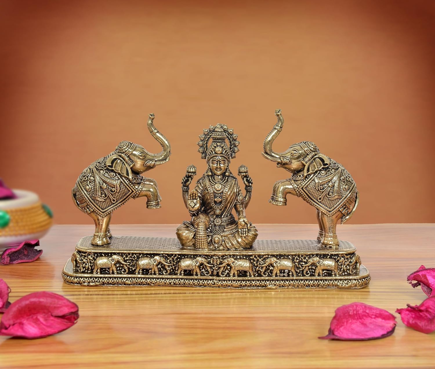 AONA Bronze Gaj Lakshmi Goddess Sitting Statue