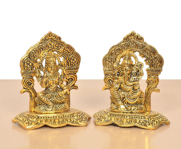 Metal Lakshmi Ganesh Statue (Height 5 Inch) Entryway Setting