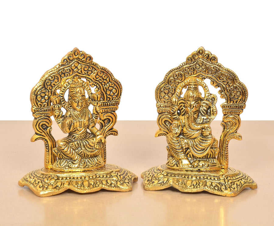 Metal Lakshmi Ganesh Statue (Height 5 Inch) Craft Detail