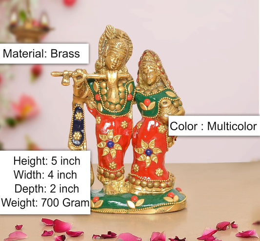 Brass Radha Krishna Idol (Height 5 Inch)