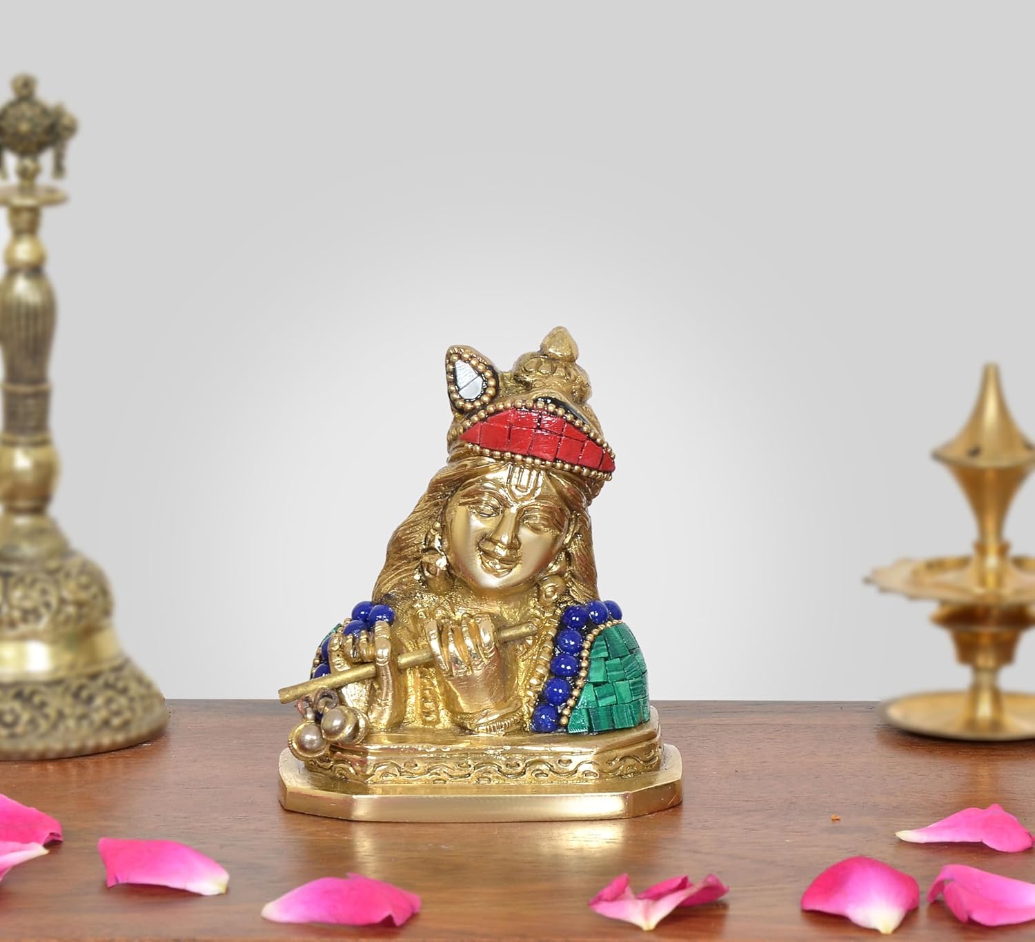 AONA Brass Krishna Idol Figurine Playing Flute