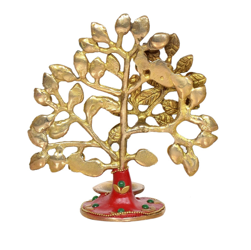 Brass Kalpavriksha Tree Table Standing with Stonework for Home Decor and Ofice Teble Decor Figurine (Height: 6 inch) (Multicolor Tree 2)