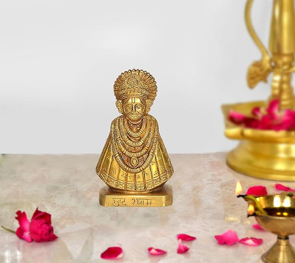 Baba Khatu Shyam ji Idol Statue Showpiece for Home and Pooja Decoration Golden in Brass (Height: 6 Inches) Mandir Setting