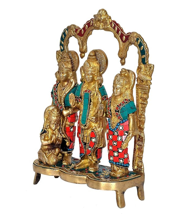 Brass Ram Darbar Statue Shree Ram Ji Sita ji Laxman Hanuman Home Puja Bhagwan Idol Murti for Mandir Temple 11 Inches Study Setting