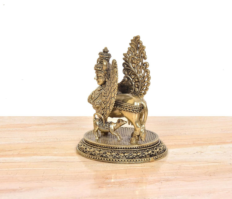 Bronze Kamadhenu Cow with Calf and Wings Idol (Height 4.5 Inch)