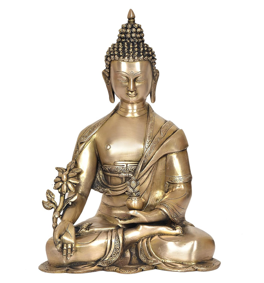 Brass Dhyan Mudra Buddha Statue - Handcrafted Spiritual Decor for Home and Office Decor - Meditating Buddha Idol (Height 15 Inch) Craft Detail