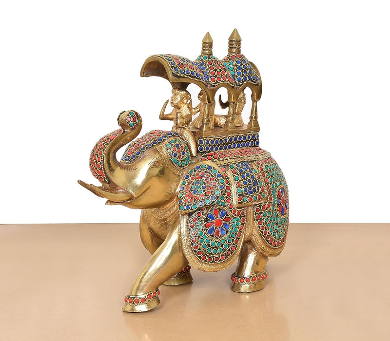 Brass King Riding on Elephant statue (Height: 13 Inch)