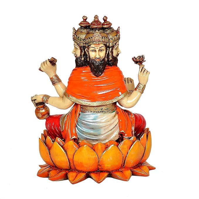 Poly Resin Lord Brahma Ji Statue Home Decoration Multicolor Height 7.5" Inch