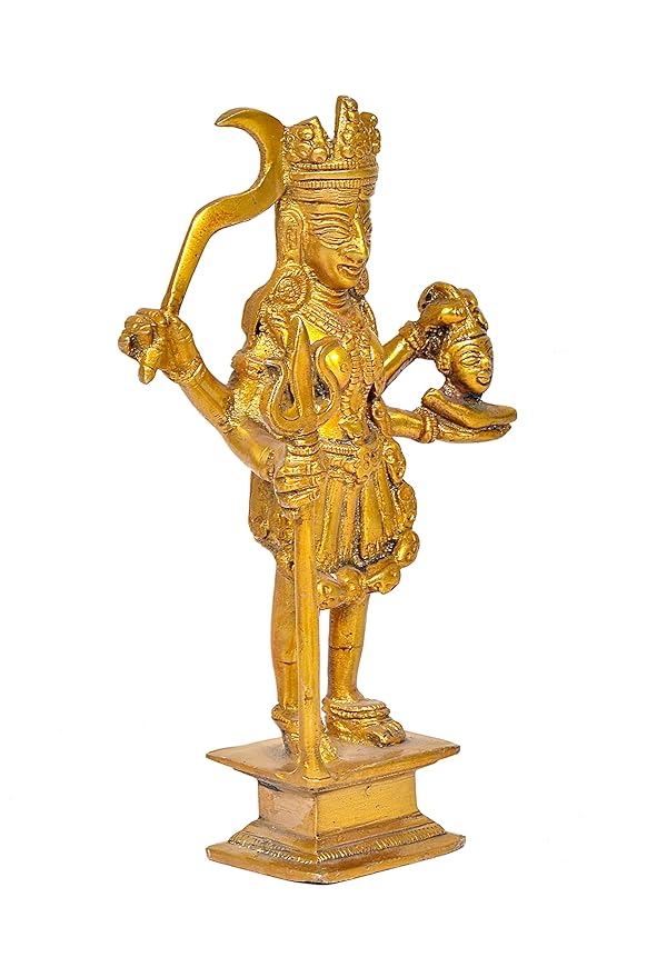 Goddess Kali Maa Golden Brass Statue (Height: 7.7 Inches) Study Setting