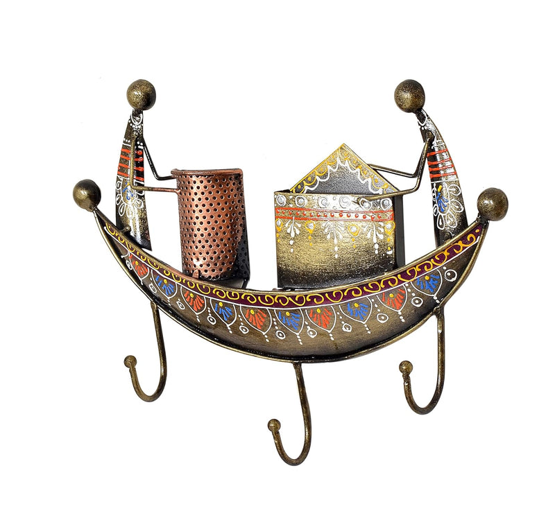 Iron Boat Key Holder and Pen Stand Wall Hanging (Height: 9 Inch)