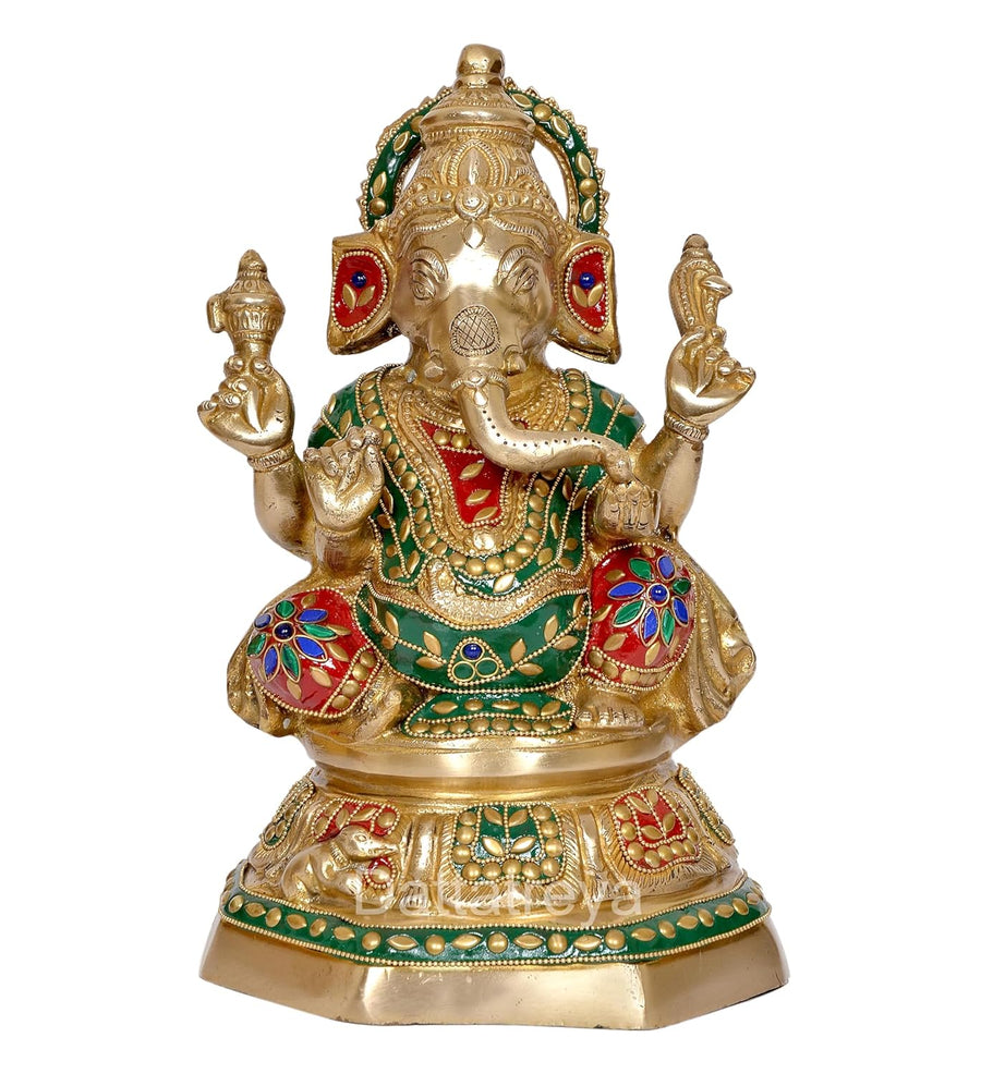 Brass Ganesh Statue - Handcrafted Lord Ganesha Idol for Home Decor and Pooja - Hindu God Ganapati Figurine (Height 11 Inch) Craft Detail