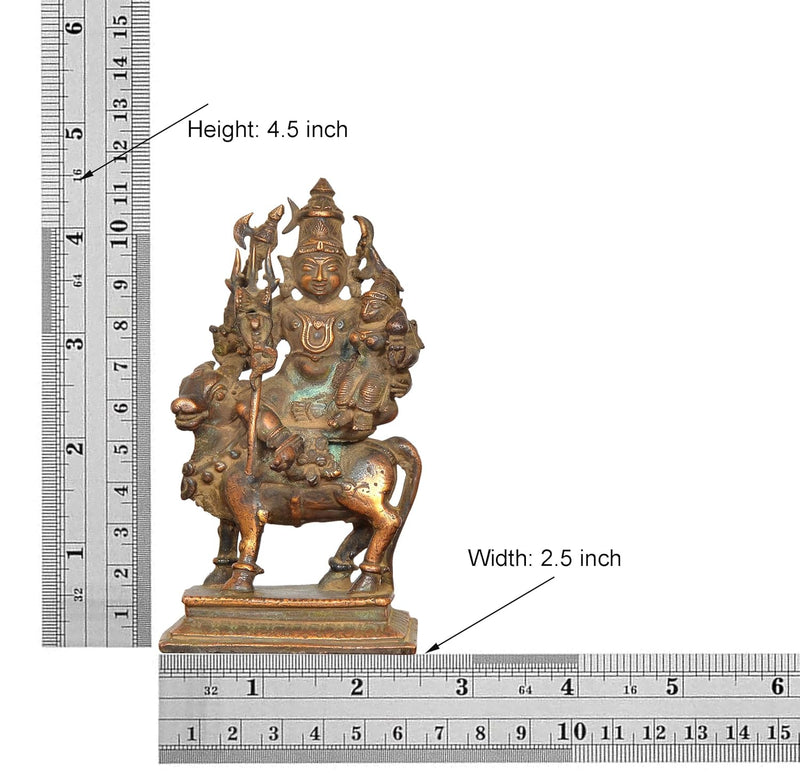Copper Lord Shiva Parvati Sitting on Nandi Idol Statue (Height 4.5 Inch)