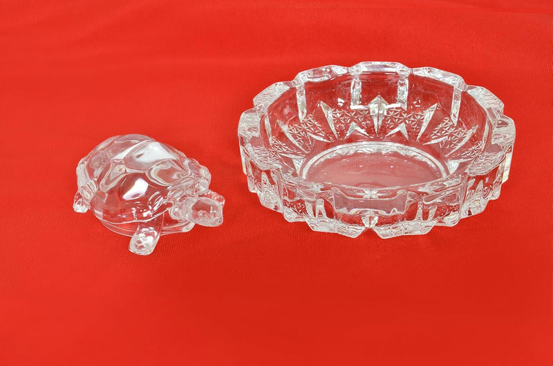 Crystal Tortoise with Plate Figurine (Height: 1.5 Inch)
