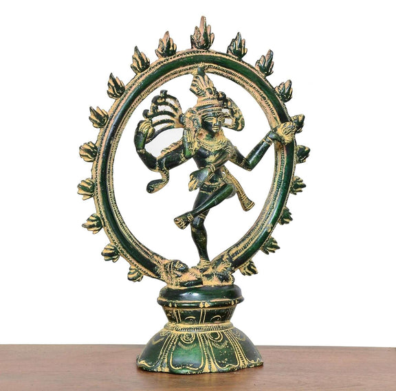 Brass Natraj Lord Shiva Dancing (Height: 9 inch) (Multigreen)