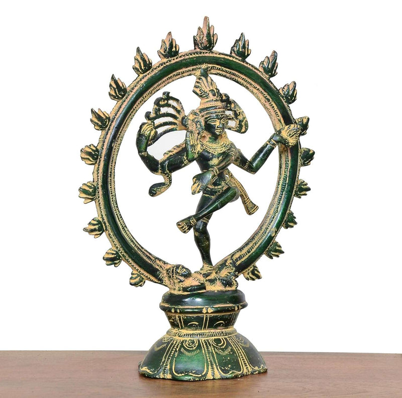 Brass Natraj Lord Shiva Dancing (Height: 9 inch) (Multigreen)