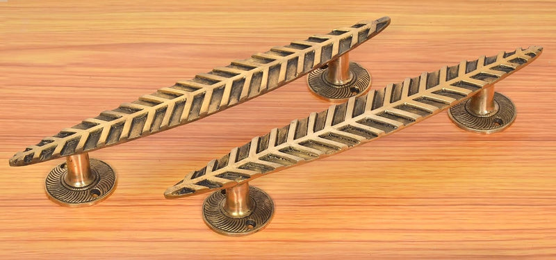 Brass Leaf Door Handle Pair (Pack of 2) (Height : 12 inch)